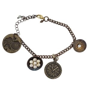 Upcycled Bronze Steampunk Clock Clear Crystal Saucer Bracelet
